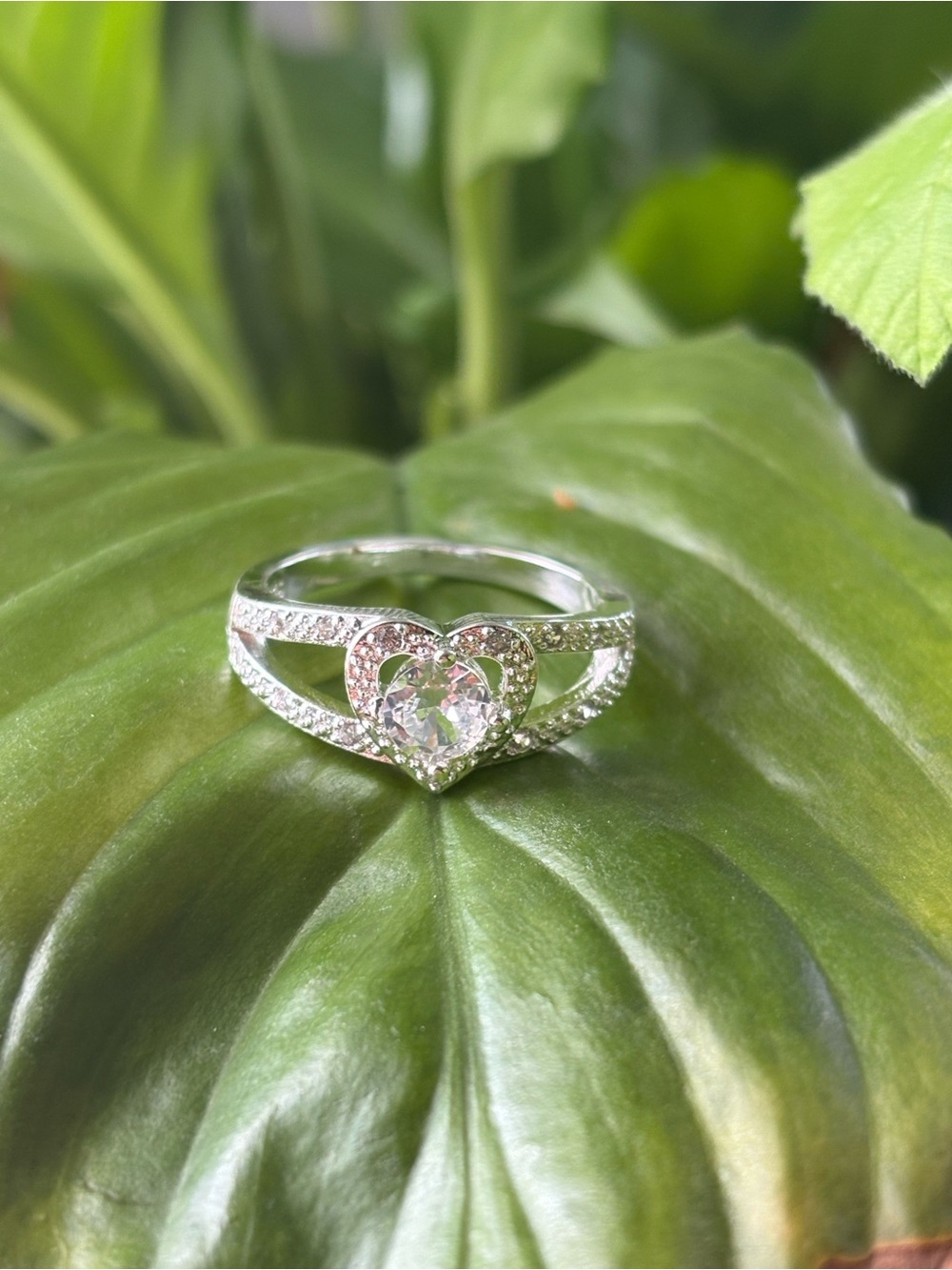 Sterling Silver Heart Halo CZ Ring - Sparkling White